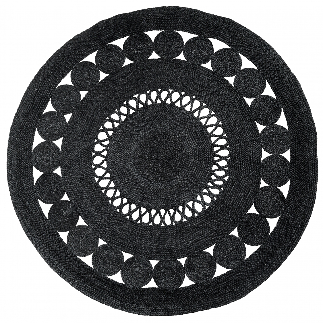 Nordal - BALL round carpet w. pattern, black