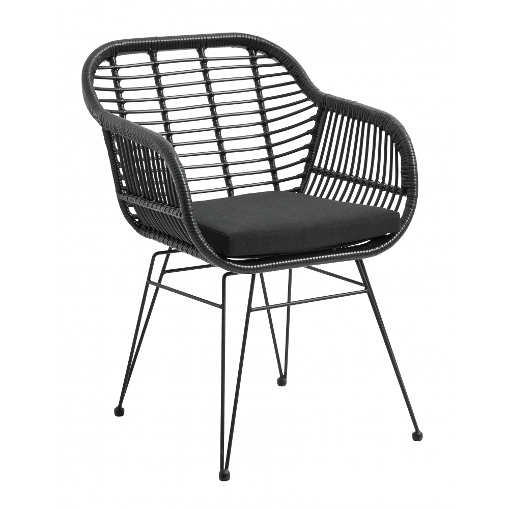 Garden chair w/armrest & cushion, black