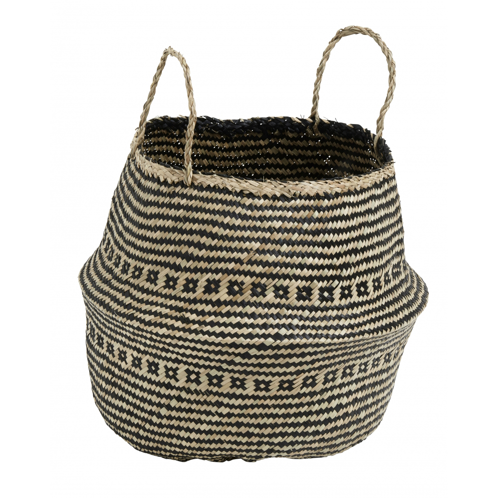COZY basket w. handle, natural/black, L