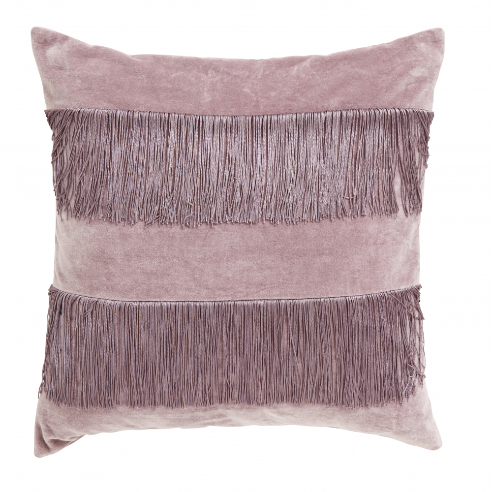 Cushion cover w/fringes, l.purple,velvet
