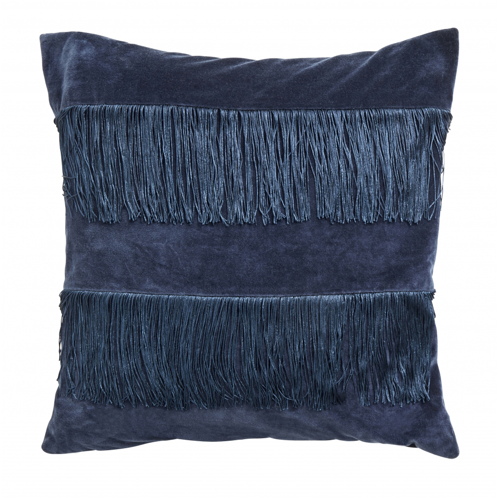 Nordal - Cushion cover w/fringes,dark blue velvet