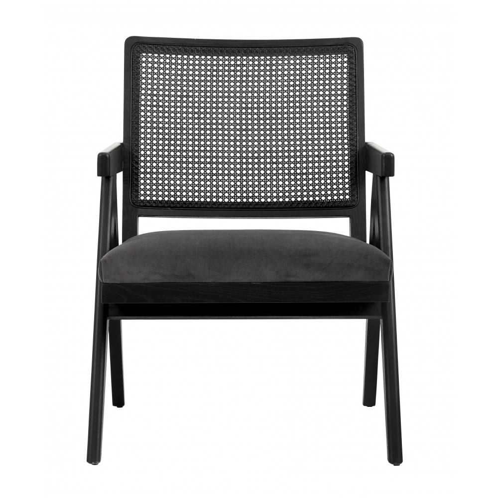 Nordal - Wickerwork chair, black w/grey velvet