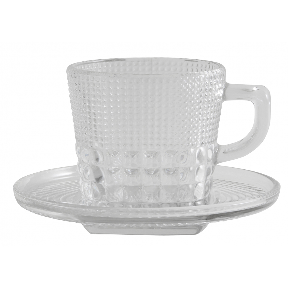 Glass cup w/saucer, clear glass