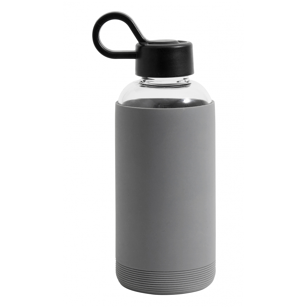 Glass bottle w. silicone sleeve, grey