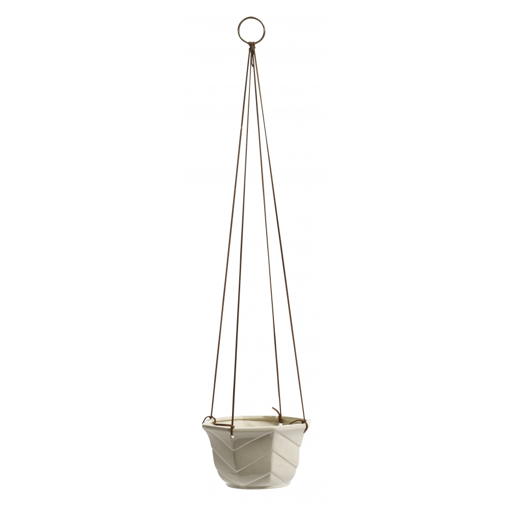 Nordal - POT for hanging, beige w. leather string
