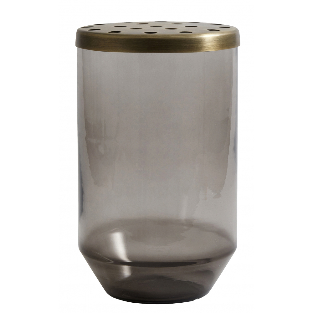 Nordal - OAHU glass vase w/ lid, dusty black, L