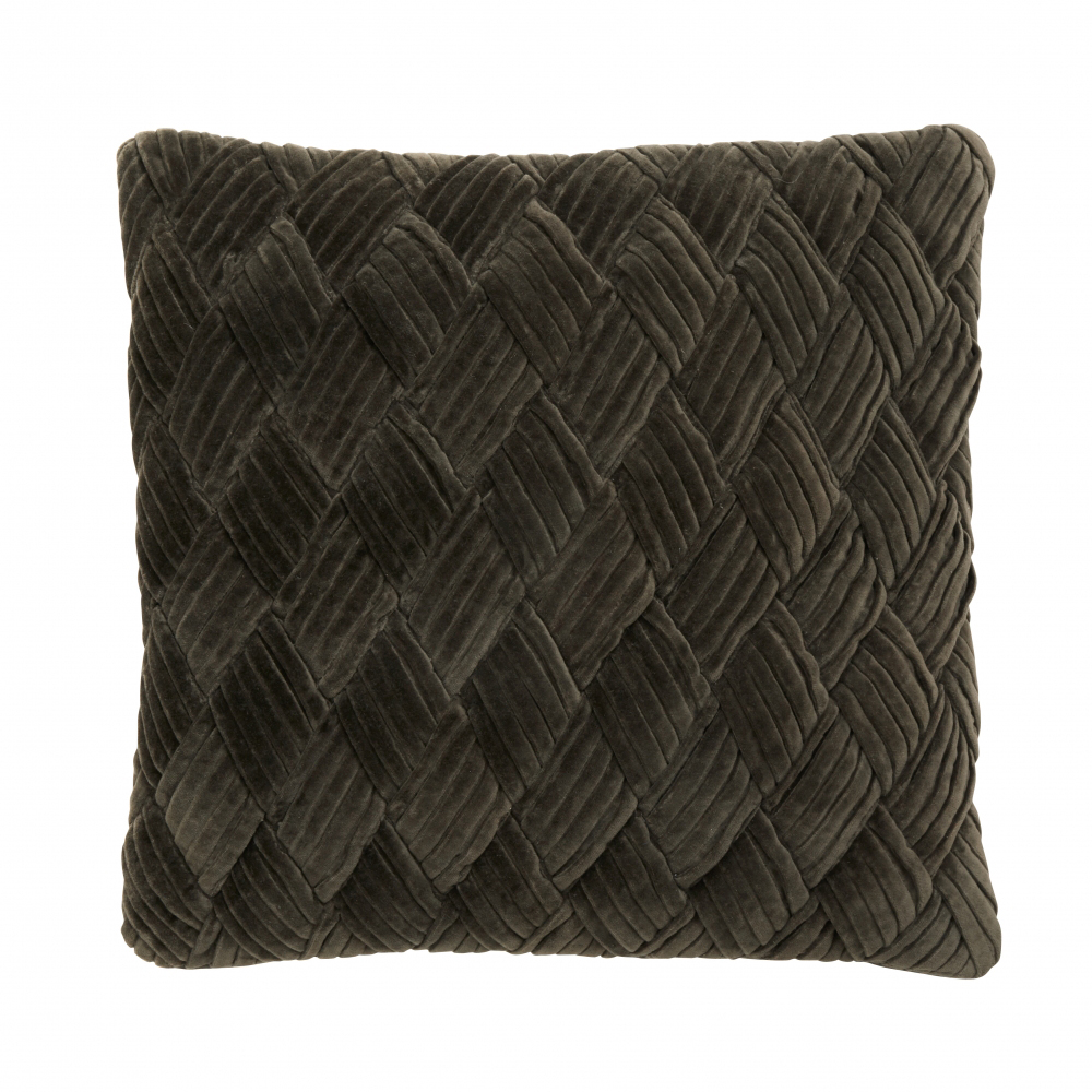 Cushion cover, d. olive, velvet, braided