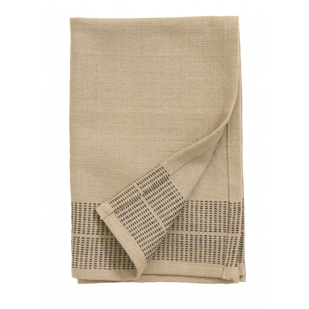 SIRIUS tea towel, sand w/black stitching