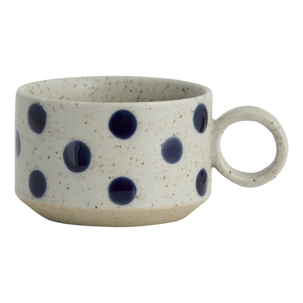 GRAINY tea cup w. handle, sand/dark blue