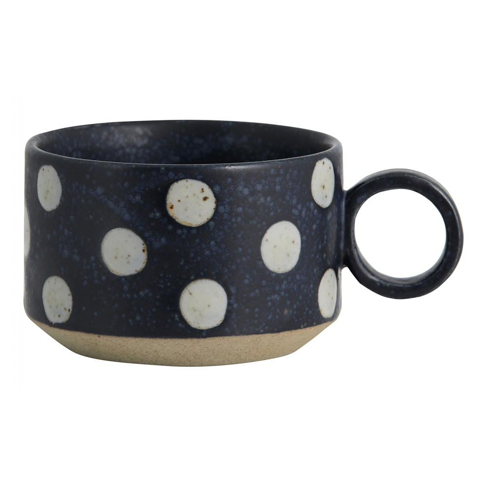 GRAINY tea cup w. handle, dark blue/sand
